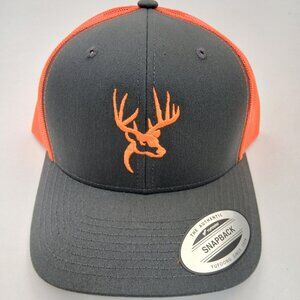 Gray and Orange Mesh Snapback Deer Head Logo Embroidered Hat